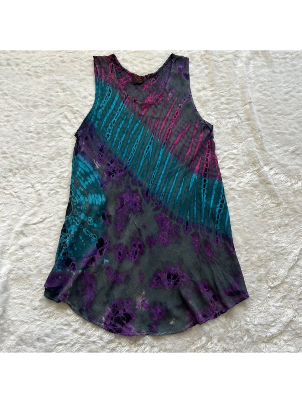 Tie‎ Dye Sleeveless Rayon Tunic Dress Hippie Whimsy Festival Boho Free Size